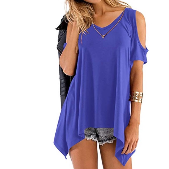 woman top short sleeve cold shoulder blouse - Picture 7 of 8